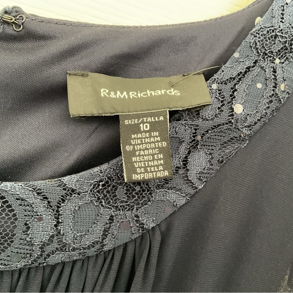 R & M Richards Navy Blue Lace Sequins Special Occasion Dress 2 Piece Size 10 - Picture 9 of 11